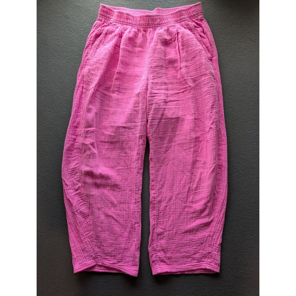 GAP Women's Small Pink Gauze Cotton Pull On Wide Leg Crop Pants Elastic Waist
